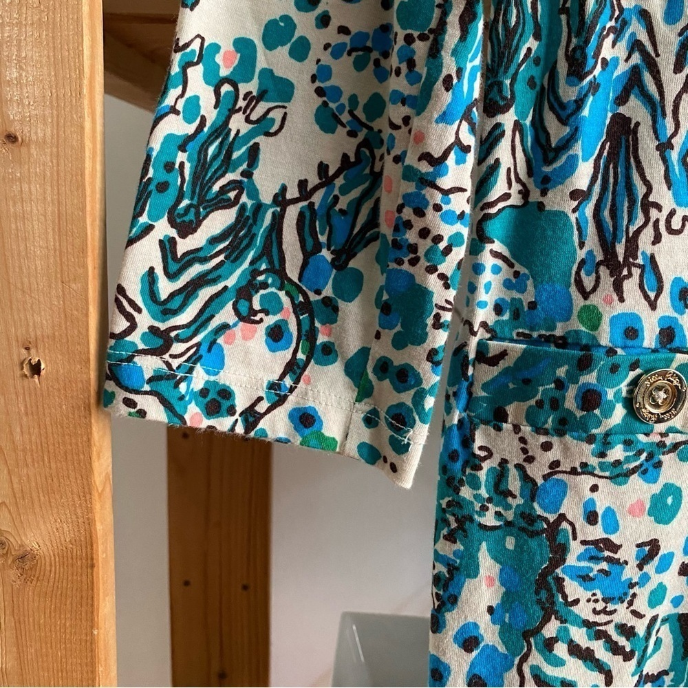 Lilly Pulitzer Blue Beige Corine Dress Sea Oat Escapades Medium - Picture 11 of 16